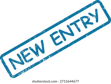 A textured blue "NEW ENTRY" rubber stamp mark with a distressed look, diagonally placed on a plain white ground.