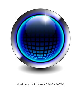 Textured blue round background with a silver frame. Vector illustration