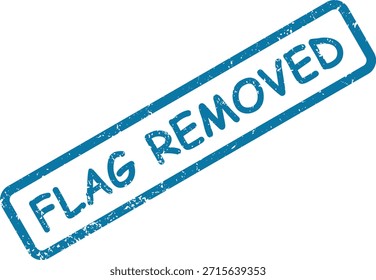 Uma impressão de carimbo azul texturizado indicando "SINALIZADOR REMOVIDO" dentro de um quadro, indicando uma ação ou resolução concluída.