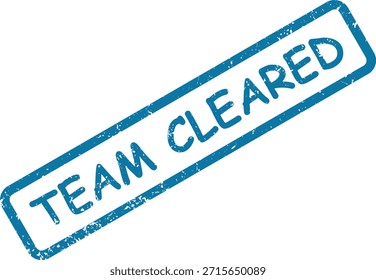 Um carimbo azul texturizado com o texto "EQUIPE LIMPA", angulado sobre um fundo branco brilhante, simbolizando a aprovação.