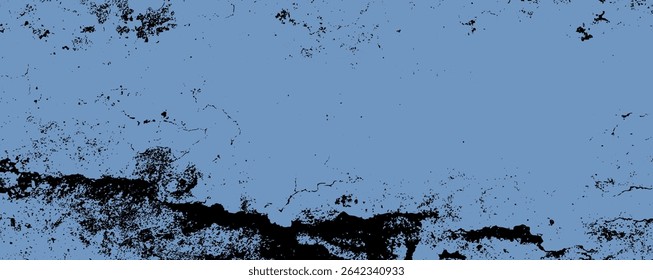 The textured blue wall displays a rich interplay of colors with striking black cracks, highlighting urban decay. This captivating visual draws attention to themes of resilience and art.