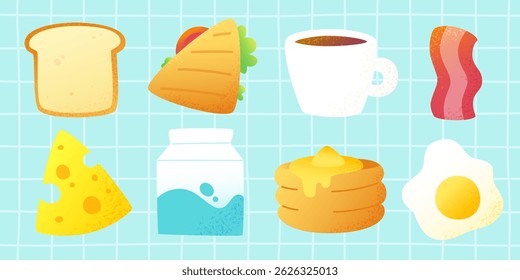 Textured breakfast food set. Abstract vector morning food icon collection.