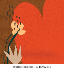 Fondo marrón texturizado con un Grande corazón naranja. El fondo presenta un estilo rústico con tonos marrones y naranjas. Fondo con Vector de espacio de copia.
