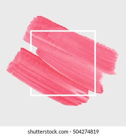 Textured brush painted watercolor logo background over square frame vector illustration. Abstract art design acrylic stroke backdrop. Perfect design for headline, logo and sale banner. 