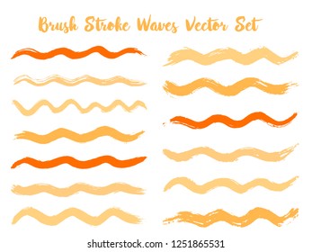 Textured brush stroke waves vector set. Hand drawn red brushstrokes, ink splashes, watercolor splats, hand painted curls. Color combinations catalog elements. Summer design paint brush curves.