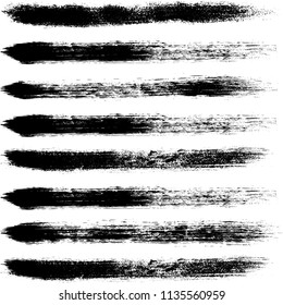 Textured Brush strokes background isolated on white. Black ink brush stroke, grungy line elements for your design. Vector illustration EPS 10 file.