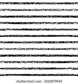 Textured brush strokes seamless repeat vector pattern. Various parallel hand drawn rough stripes, bars, streaks texture. Endless chalk, pastel, crayon drawn striped black and white background.