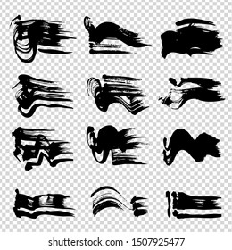 Textured brushstrokes black isolated on imitation transparent background