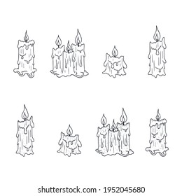 Textured candles for church, Celestial vector isolated illustation with candlelight.