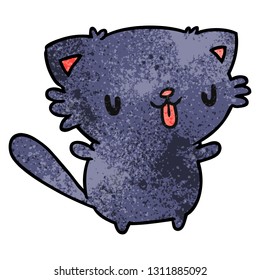 textured cartoon illustration of cute kawaii cat