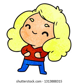 textured cartoon illustration of a cute kawaii girl