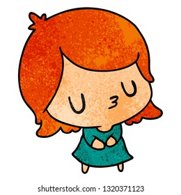 textured cartoon illustration of a cute kawaii girl