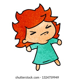 textured cartoon illustration of a cute kawaii girl