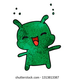 textured cartoon illustration kawaii cute happy alien