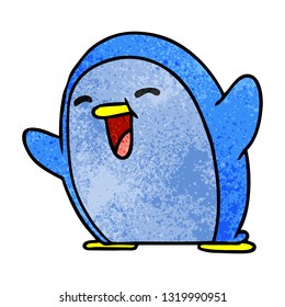 textured cartoon illustration kawaii of a cute penguin