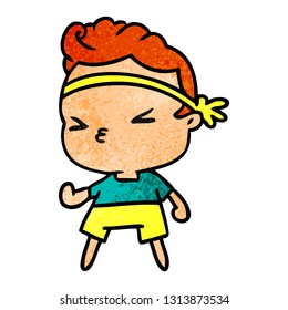 textured cartoon illustration kawaii working out boy