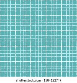 Textured check seamless pattern in teal and white. Plaid vector design background.