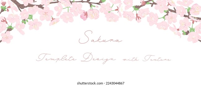 Textured cherry blossom tunnel horizontal banner design. Vector illustration.