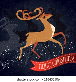 Textured christmas postcard with deer