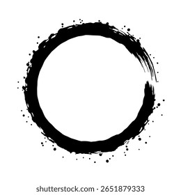 Um quadro em círculo texturizado criado com um traçado de pincel grunge áspero. Um elemento de borda abstrato para designs de arte moderna, ardente e de rua.
