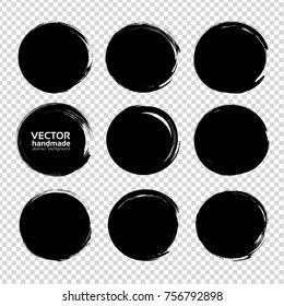 Textured circle strokes thick black paint  isolated on imitation transparent background