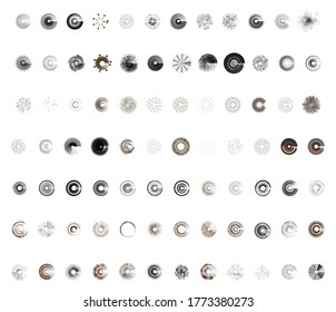textured circles design element isolated monochrome, transparent stock vector set