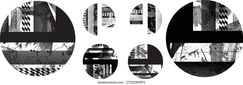 Texturierte Kreise, Vektorsatz. Glitzerte Social-Media-Vorlagen . Trendy Fehler Formen . Glitzer Rahmen .Grunge strukturiert. Not leidende Wirkung. Formen mit einem Rasterpunkt-Bildschirm Drucktextur. 