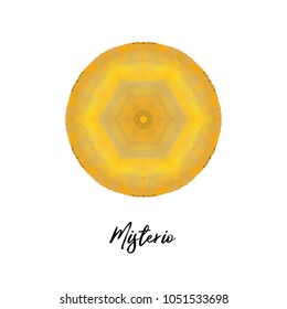 Textured circular emblem, symbol, icon isolated in golden colors on white background.
