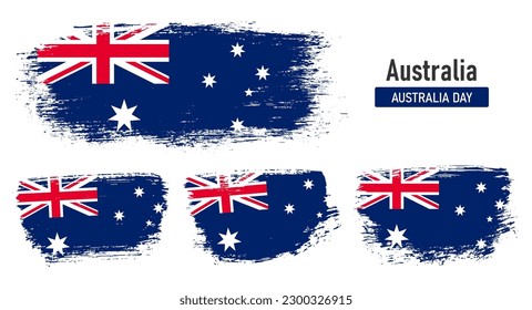 Textured collection national flag of Australia on painted brush stroke effect with white background