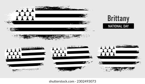 Textured collection national flag of Brittany on painted brush stroke effect with white background