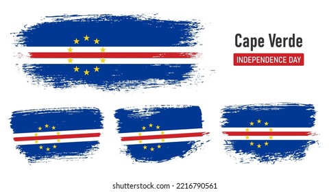 Textured collection national flag of Cape Verde on painted brush stroke effect with white background