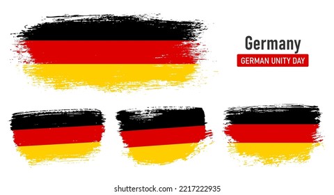 Textured collection national flag of Germany on painted brush stroke effect with white background
