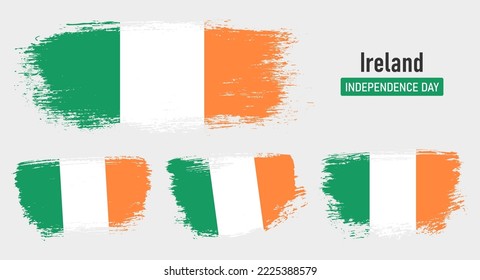 Textured collection national flag of Ireland on painted brush stroke effect with white background