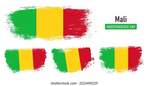 Textured collection national flag of Mali on painted brush stroke effect with white background
