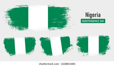 Textured collection national flag of Nigeria on painted brush stroke effect with white background
