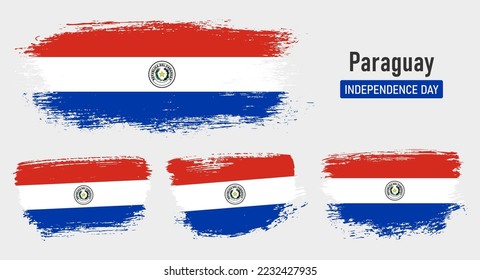 Textured collection national flag of Paraguay on painted brush stroke effect with white background