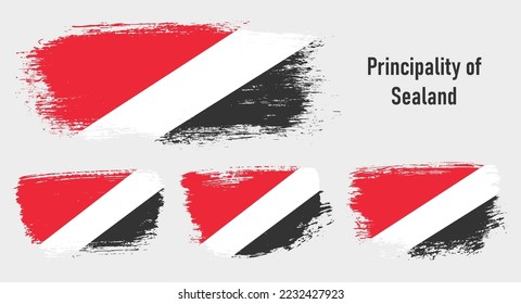 Textured collection national flag of Principality of Sealand on painted brush stroke effect with white background