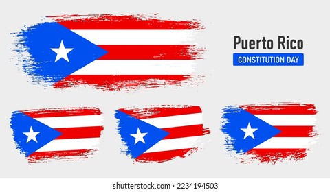 Textured collection national flag of Puerto Rico on painted brush stroke effect with white background