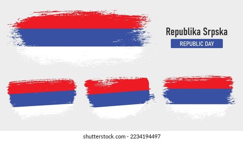 Textured collection national flag of Republika Srpska on painted brush stroke effect with white background