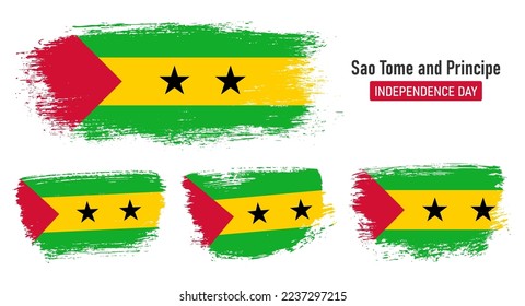Textured collection national flag of Sao Tome and Principe on painted brush stroke effect with white background