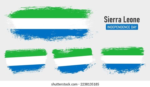 Textured collection national flag of Sierra Leone on painted brush stroke effect with white background