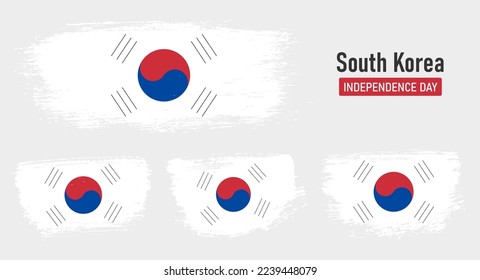 Textured collection national flag of South Korea on painted brush stroke effect with white background