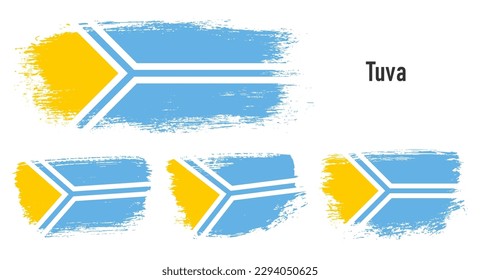 Textured collection national flag of Tuva on painted brush stroke effect with white background