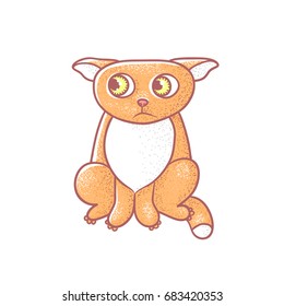 Textured color vector isolated illustration of cute emotional ginger kitten. The face of a cat expresses discomfiture. Pussycat is pursed his ears. Drawn lines and painted a picture of the pet