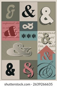 Textured Colored Ampersand A3 Vintage Poster. Single letter vector typography. Letterpress wall art or interior decor.