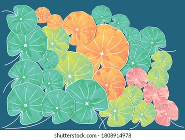 Textured colored leaves pattern background/ Leaf Plant crossed each other background/ Fabric texture print
