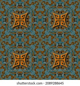 Texturierte bunte Feuer nahtlose Muster. Ornamentiv-griechischer Hintergrund. Wiederholen Sie gemusterte grungy Hintergrund. Abstrakte ethnische Ornamente der Stämme. Schönes Dekor. Endlose Grunge-Textur.