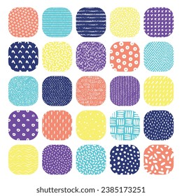 Textured colorful squares set isolated on white background. Vector illustration. 