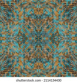Textured colorful zigzag seamless pattern. Embroidery style ornamental background. Tapestry tribal ethnic repeat backdrop. Grunge embroidered zig zag texture. Decorative design. Beautiful ornaments.