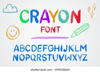 Textured Colourful Crayon Font With School Icons